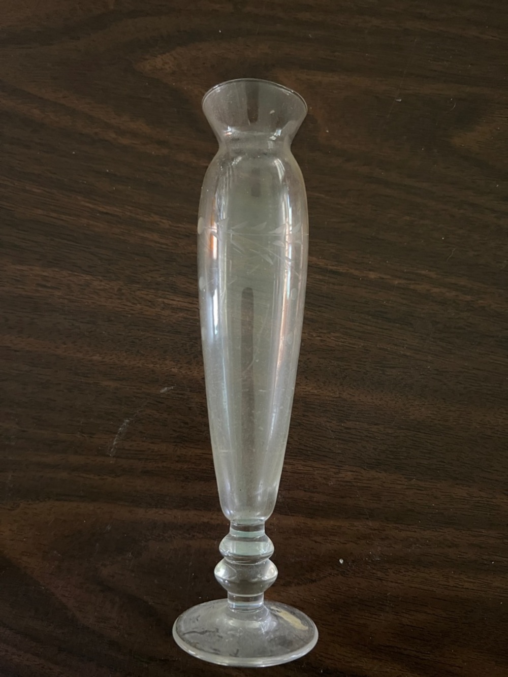 Clear Glass Etched Bud Vase